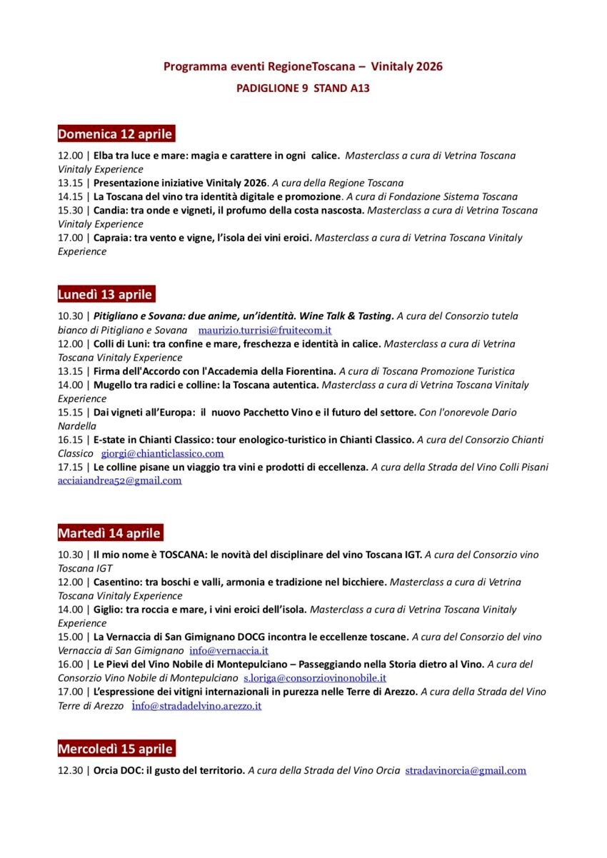 programma eventi regione toscana completo.