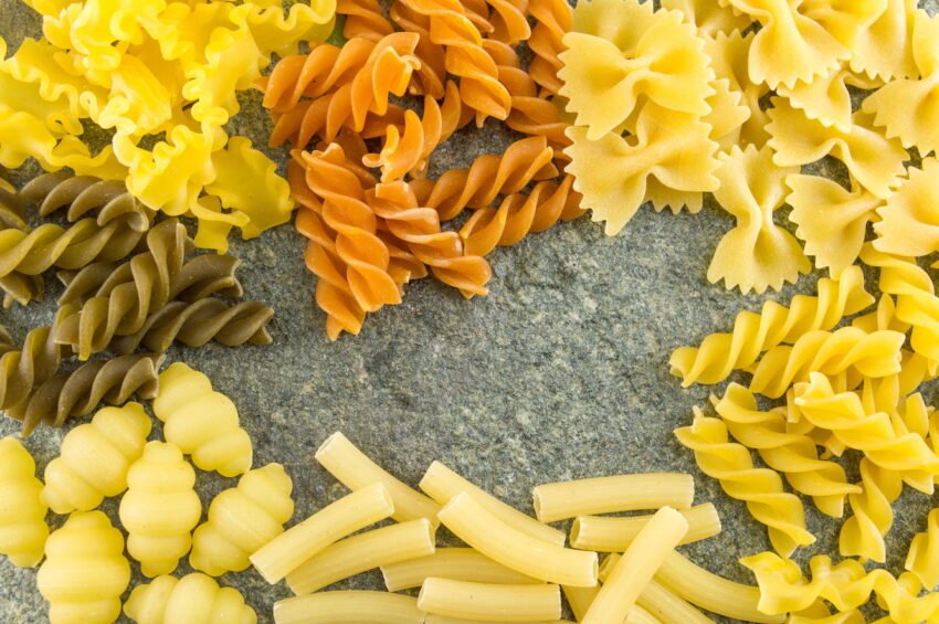 pasta mix ordered on a stone table