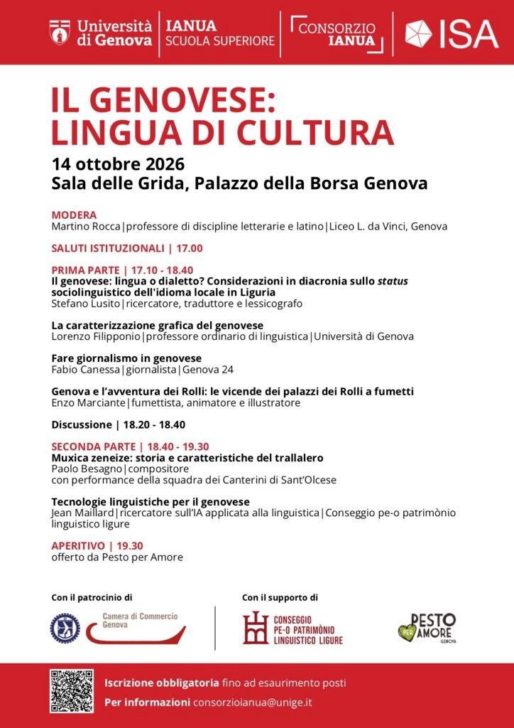 IL GENOVESE: LINGUA DI CULTURA locandina seminario 14 ottobre 2026